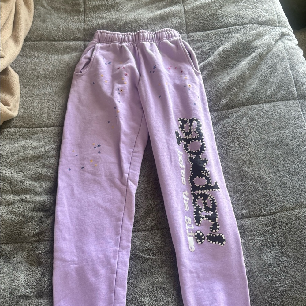 Purple Cotton Blend Joggers with Elastic Waistband